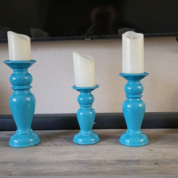 Turquoise candle holders (3) - Picture 1 of 5